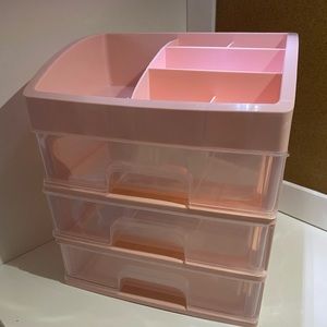 Pink Three Drawer Organizer w/ Top Storage Cosmetic Makeup